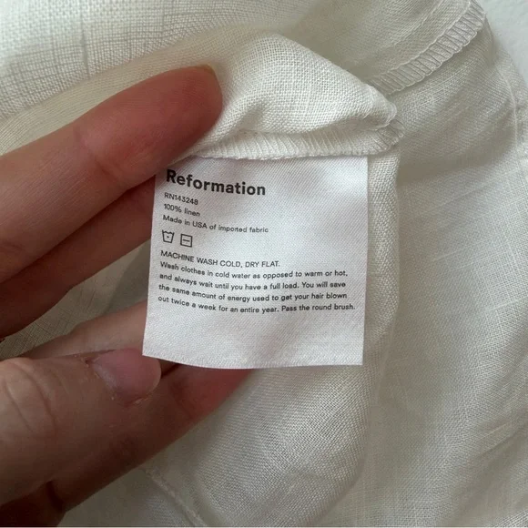 Reformation Tallulah White 100% Linen Button Up Front Top Large NWT - Picture 7 of 12